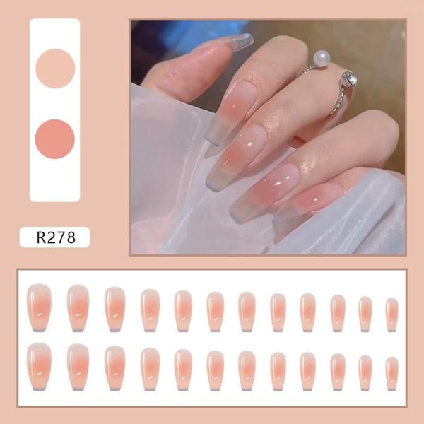 False Nails Orange Press On Blue Edge Long French Nail Patch 24 pezzi Usura Prodotto finito rimovibile 1 ml