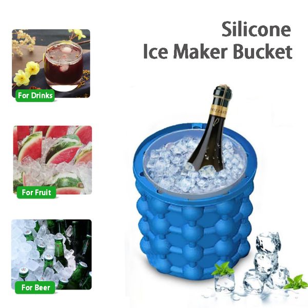 Secchio per cubetti di ghiaccio in silicone 2 in 1 Vassoio per stampi per ghiaccio Scatola per vino Bevande Frutta Dispositivo di raffreddamento ghiacciato Armadietto per birra Utensili da cucina Whisky Freeze