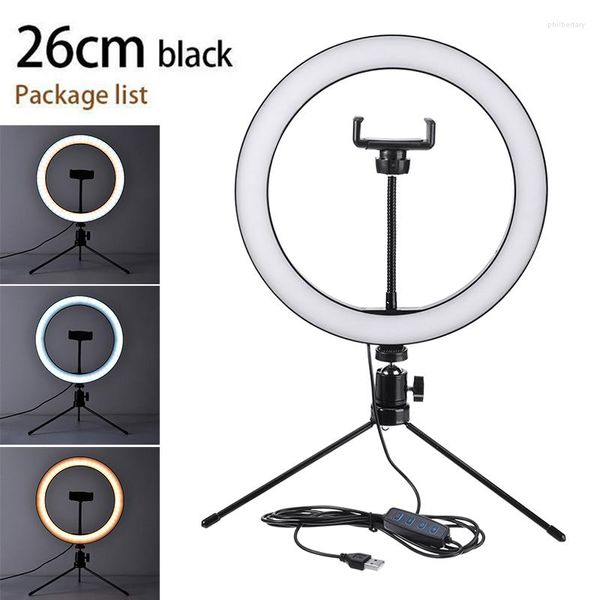 Cabezales de flash para maquillaje Video Live Studio Pography LED Selfie Ring Light 26CM Lámpara de teléfono con cámara regulable 10 pulgadas con trípodes Mayitr