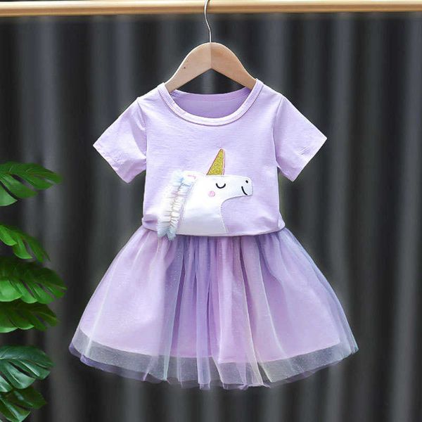 Наборы одежды Summer Girls Clothing Sets милая футболка Unicorn Skir