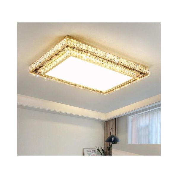 Luzes de teto Rec Crystal Led Lamp para sala de estar quarto telhado de ouro Home Fashion Modern Decora￧￣o Candelador de lustre