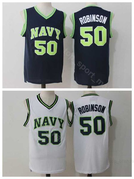 Naval Academy Navy Midshipmen College David Robinson Jersey 50 Men time de basquete colorido Azul Away White University Stitched Frete grátis