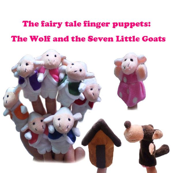 10pcs/ conjunto Finget Puppets Fairy Tale Wolf e The Seven Little Goats Doll Doll Storytelling Storytelling Infância Toys Educacional da Infância