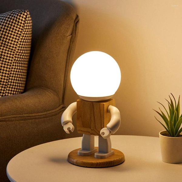 Lampade da tavolo Robot creativo Luce notturna a LED Lampada da tavolo alimentata tramite USB 3 colori Dimmerabile Comodino per camera da letto Soggiorno Decorazione Giocattoli per bambini Regalo