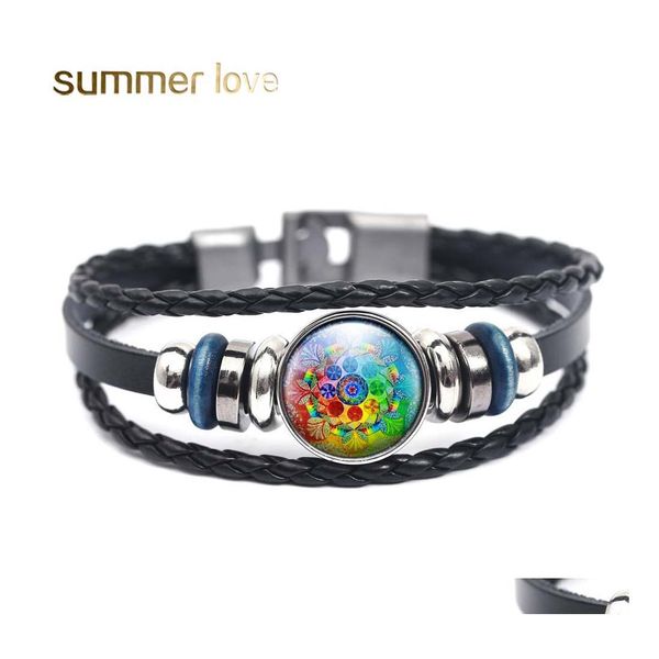 Link Cadeia Mandala Mandala Padr￣o de Flor Dome Bracelete de couro para mulheres MTILAYER om s￭mbolo ioga budismo vidro j￳ias da moda DR DHHLL