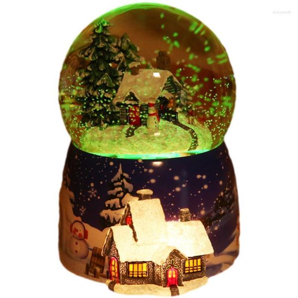 Figurine decorative Snow House Sfera di cristallo Carillon girevole luminoso regalo di compleanno automatico Natale 32 canzoni