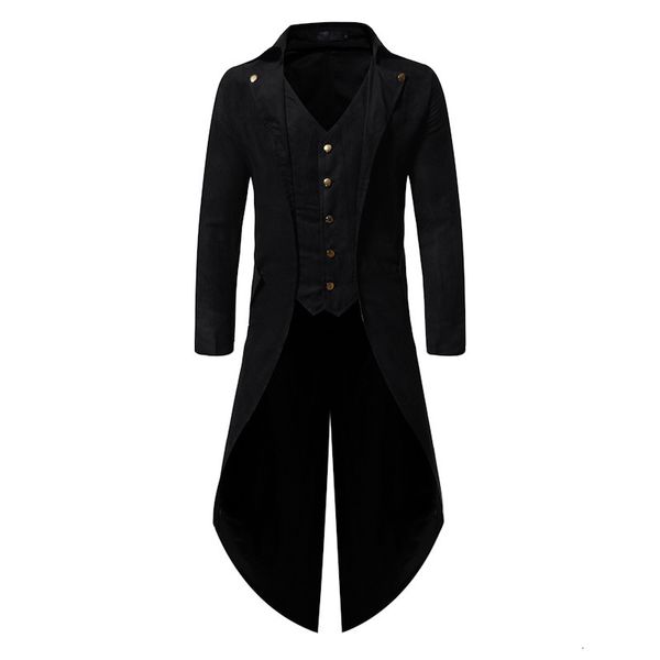 Мужские костюмы Blazers Steampunk Black Kcoat Jacket средневековое готическое пальто мужчины пират -викинго