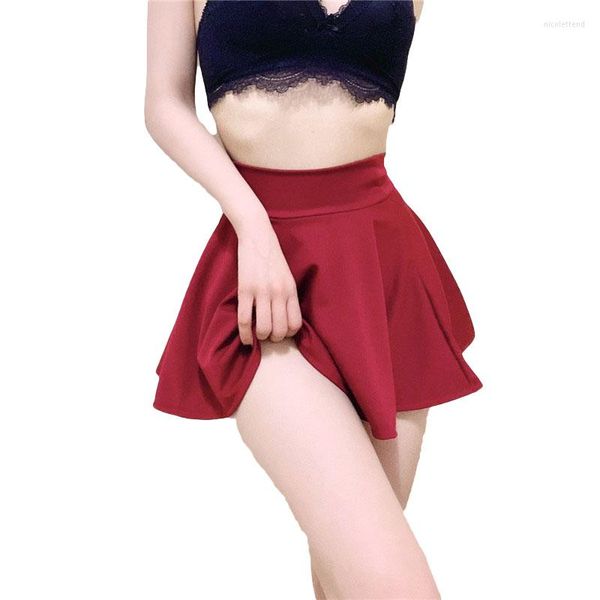 Röcke Sexy Frauen Kawaii Mini Ausgestelltes A-Line Jupe Femme Hohe Taille Falten Rock Sommer Candy Farbe Süße Mädchen Club Outfit