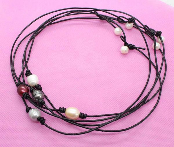 CHOKER 5Strand Black Leather Mix Color Deplop Rost Right Rosw