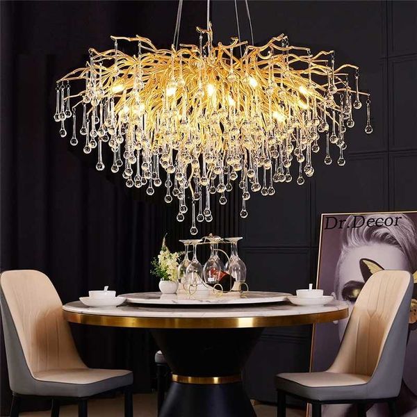 Lights Crystal Water Water Rain Drop Pendan Lamp Designer роскошные светодиодные потолочные люстра