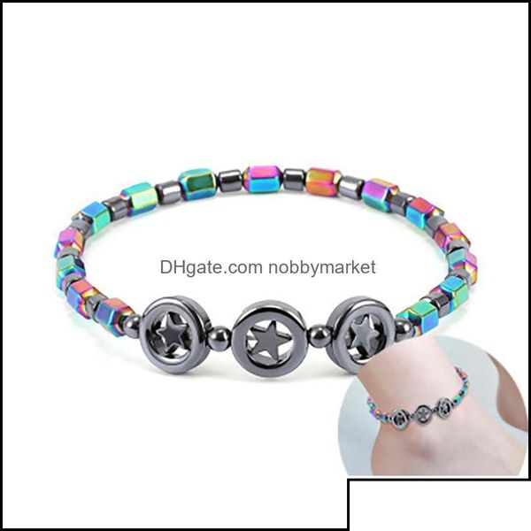 Cavigliere Gioielli Magnetico Ovale Ematite Pietra Braccialetto di Perline Arcobaleno Colore Donna Estate Spiaggia Salute Energia Guarigione Modello Piede Goccia Del Dhouw