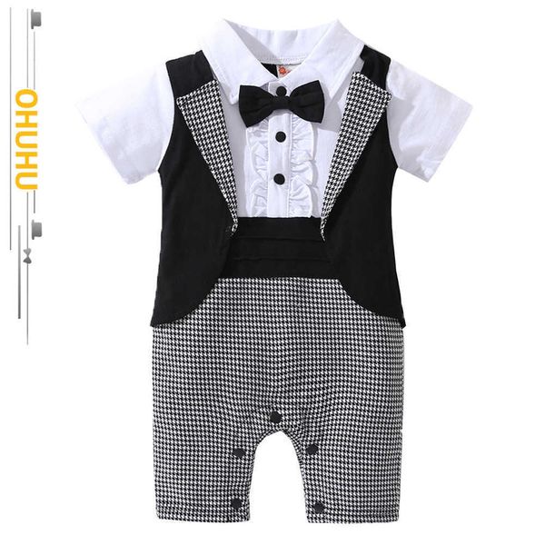 Conjuntos de roupas 2022 Summer New Children's Plaid Clothings Conjuntos de roupas do menino Baby Gentleman Tuxedo Roma