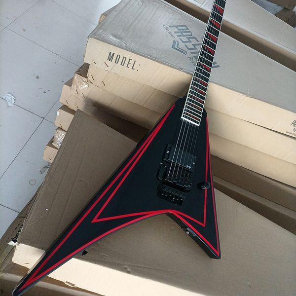 6 Strings Siyah v Elektrikli Gitar Kırmızı Stripe Floyd Rose Rosewood Kıvrılığı Özelleştirilebilir