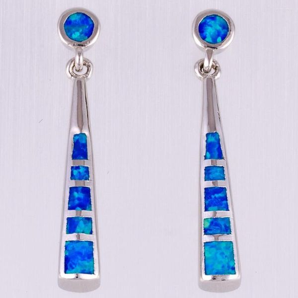 Brincos de bronzeamento de Kongmoon Stick Stanha Ocean Blue Fire Opal Silver Batined Jóias para Mulheres Piercing Drop