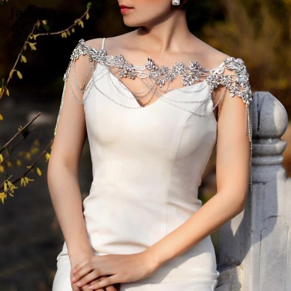 Catene JaneVini Strass scintillanti di lusso Collane con spalline da sposa in rilievo Gioielli per feste da donna Involucri per catene per il corpo da sposa Catene con nappe