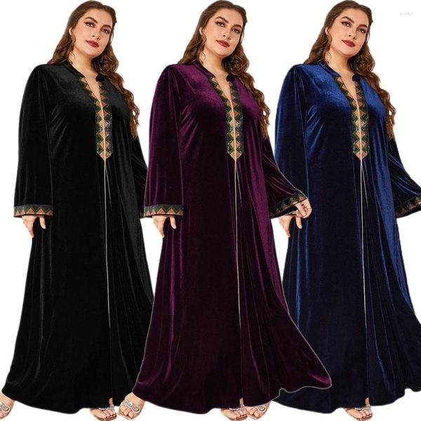 Ethnische Kleidung Herbst Winter Samt Abaya Frauen Muslimischen Plus Größe Maxi Kleid Elegante Dubai Türkei Kaftan Islamische Arabische Robe Eid