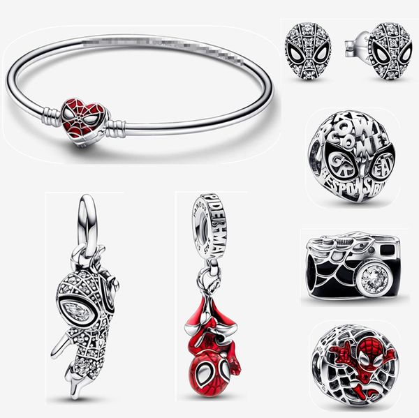 Spinnen-Ohrstecker, Anhänger, Charm-Armbänder, Designer-Schmuck, DIY, passend für Pandora-Armband, Ohrringe, Liebhaber-Armreif, 925er Silberperlen, Valentinstagsgeschenk