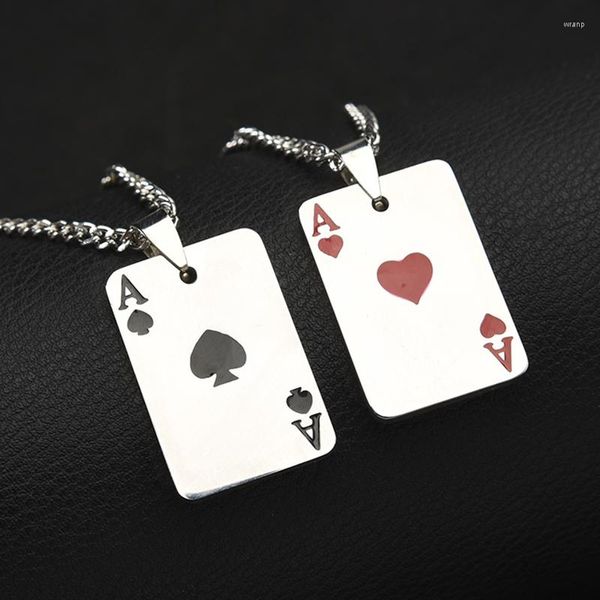 Colares pendentes KPOP Declaração pôquer Lucky Ace of Spades Colar Heart Color Silver Color Aço inoxidável Jóias de corrente longa unissex