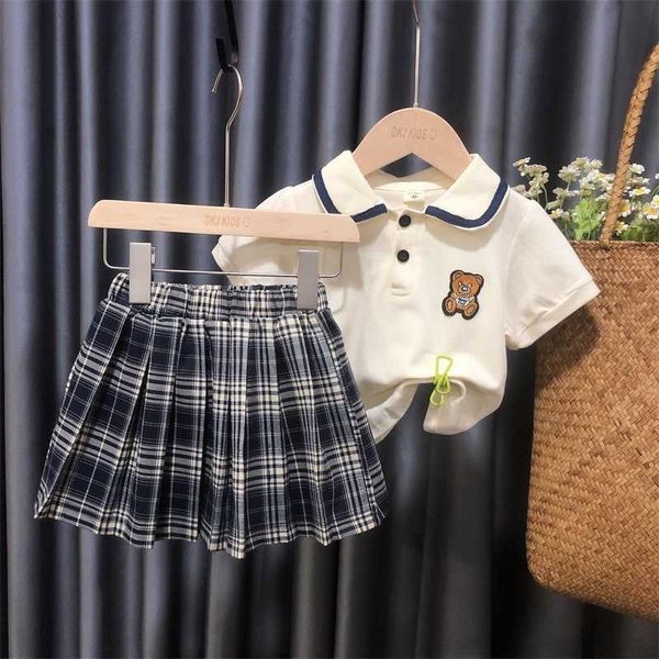 Completi di abbigliamento Completo da ragazza in stile college New Summer Polo Shirtskirt Suit Baby Girl Outfit Set Vestiti da ragazza Ropa De Nia W230210