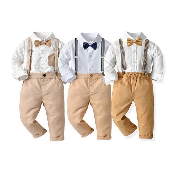 Completi di abbigliamento Vestiti da uomo per bambini Ragazzo 1 2 3 4 5 6 7 anni Camicetta per bambini Pantaloni con bretelle Bambini Abito da sposa marrone Abito da compleanno W230210