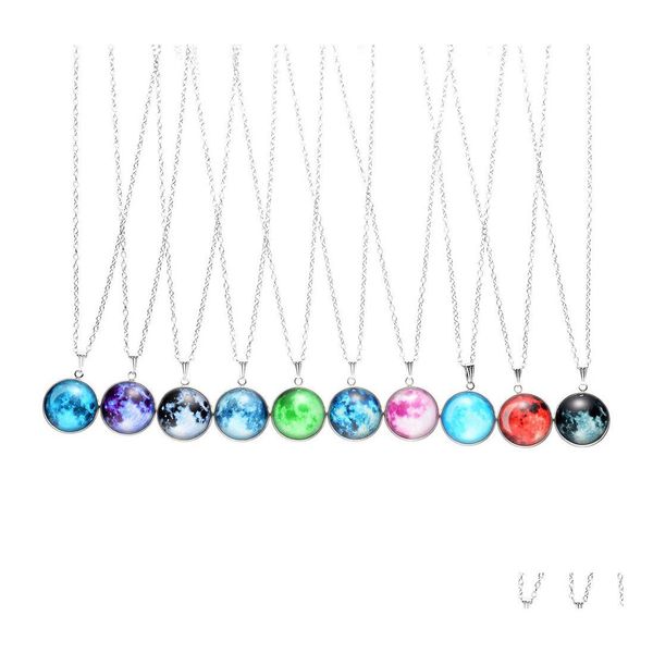 Collane con ciondolo Collana con fasi lunari luminose Luce notturna Cielo stellato Pendenti Maglione Catena Gioielli di moda Drop Delivery Dheuw