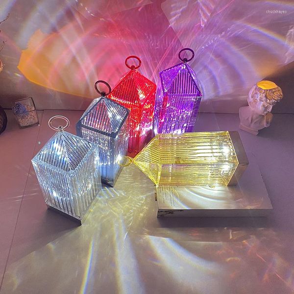 Lâmpadas de mesa Lâmpadas de mesa de 3 cores recarregáveis ​​Lâmpada de cristal toque advertível acrílico colorido Night Light Restaurant Bar Decorative Humor