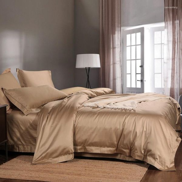 Set di biancheria da letto Luxury White Grey El Set di colori solidi Cotone egiziano 1000TC 4 pezzi Copripiumino Lenzuolo con angoli Federe