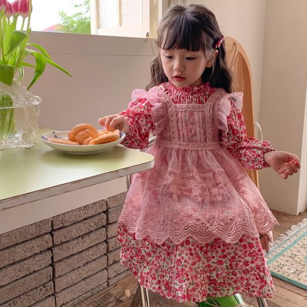 Kleidung Sets 2023 Frühling Kinder Kleidung Baby Mädchen Kleid Nette Süße Blumenmuster Langarm Top Rock und Schürze 3 stücke Set 230209