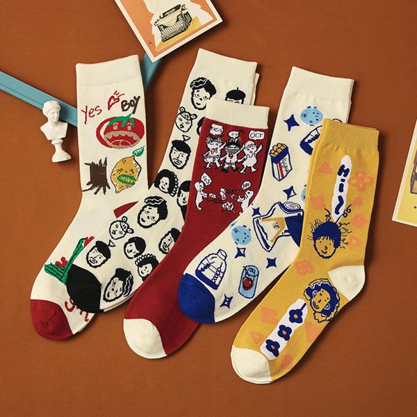 Носки чуловки смешные злодейские носки мужчины и женщины корейская версия в трубе Harajuku в стиле милые девушки мультфильм сетки красные носки