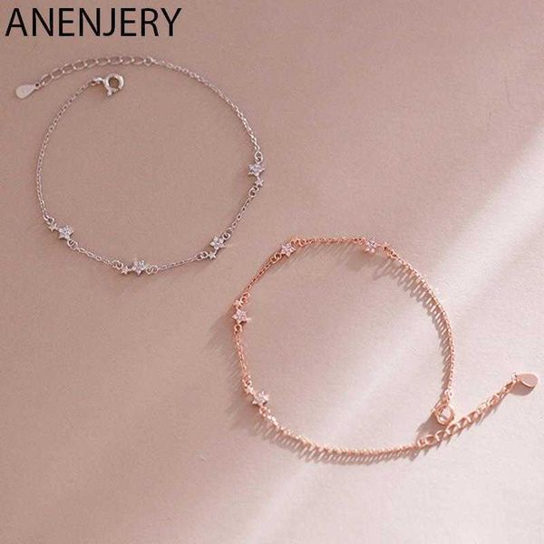 Cadeia de link Anenjery Silver Color Star Star Bracelet para mulheres Dainty Pave Zircon Link Chain Bracelet Gift 2022 Novo atacado G230208