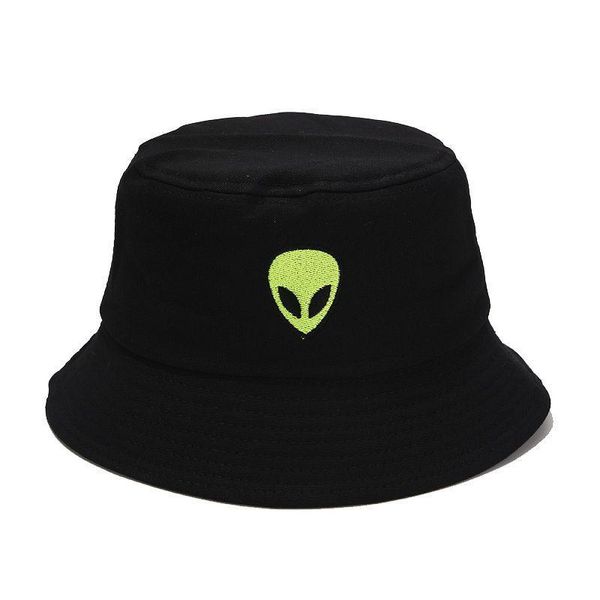 Boinas verdes verde preto branco sólido alien bucket hat unisex bob taps hip hop gorros homens mulheres verão panamá boné praia de sol peixe boonie