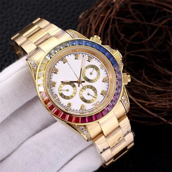 Orijinal kutu Montre de Luxe Mens ile Otomatik Mekanik Saatler 40mm Tam Paslanmaz Çelik Gökkuşağı Elmas Çerçeve Çerçevesi Süper İçin Yüzme İzle