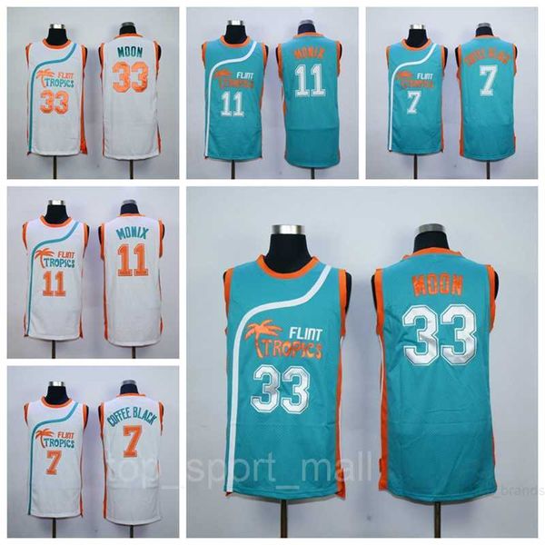 33 Jackie Moon Jersey Erkekler Flint Tropics Yarı Pro Film Basketbol Formaları 7 Kahve Siyahı 11 Ed Monix üniforma Spor Yeşil Beyaz