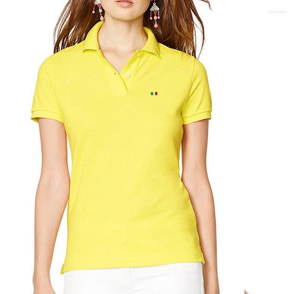 Polo da donna Polo da donna a maniche corte tinta unita estiva di alta qualità in cotone T-shirt casual con risvolto Top da lavoro femminile sottile alla moda