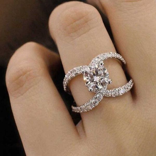 Solitaire Ring Einfache Hohl Design Mode Strass Zirkon Ringe Für Frauen Zubehör Hochzeit Engagement Schmuck Geschenk Y2302