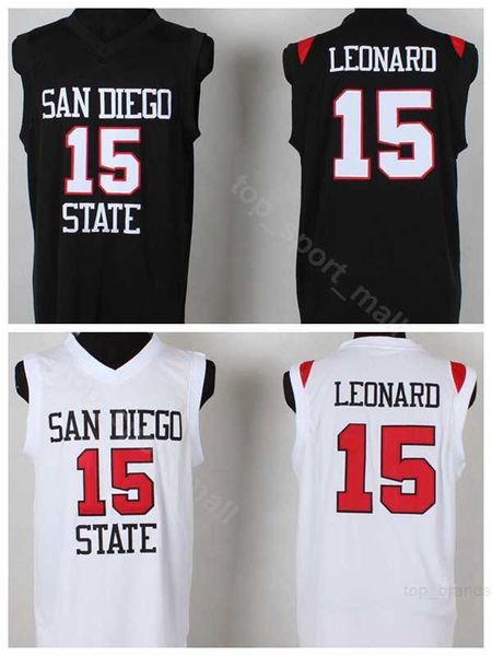 Kawhi Leonard Jersey 15 College Basketball Men Black White Sport San Diego State Jerseys University Bordado para fãs de esportes Frete grátis