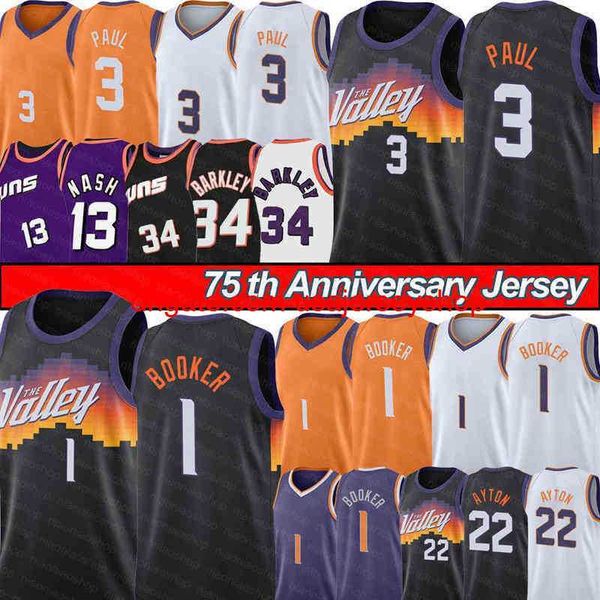 Playoff Chris 3 Paul Devin 1 Booker Maglie da basket Uomo Retro Steve 13 Nash Charles 34 Barkley Maglie Uomo Bambino