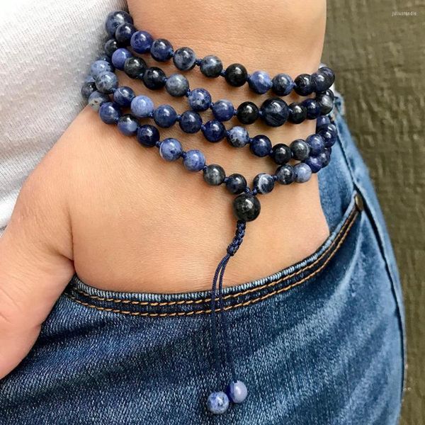 Pulseiras de link mg1480 azul sodalite108 colar mala knoteed feminino 6 mm brasilas de sodalite ioga meditação de pulseira budista jóias