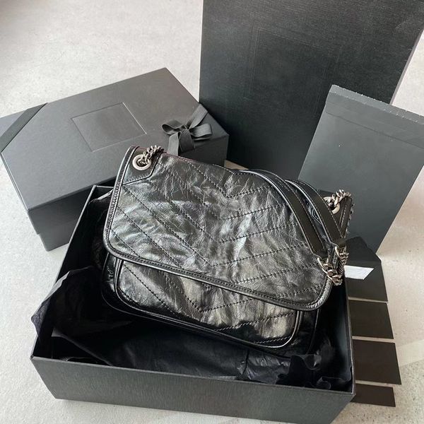 Çanta lüks tasarımcı niki çanta omuz çantası mumlu deri askılı çanta Bayan Messenger Çanta Satchel Bayan Vintage Tasarım Sacoche Moda Klasik