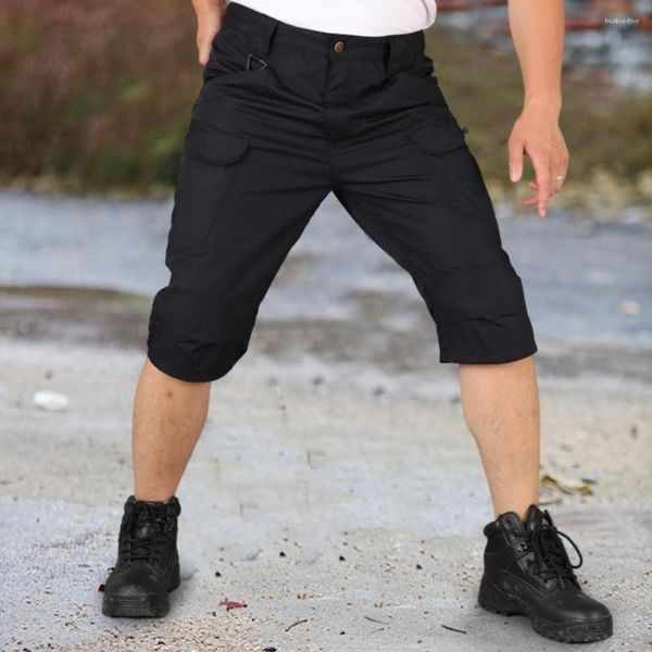 Shorts masculinos homens multi -bolsos médios calças de cintura sólida fechamento de cores de cor sólida verão casual cargo streetwear