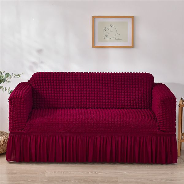 Coprisedie Divano design a bolle per soggiorno Set Sedile antiscivolo Fodera per divano Tessuto di cotone con gonna in pizzo Coprisedile per 1/4 posti 230209
