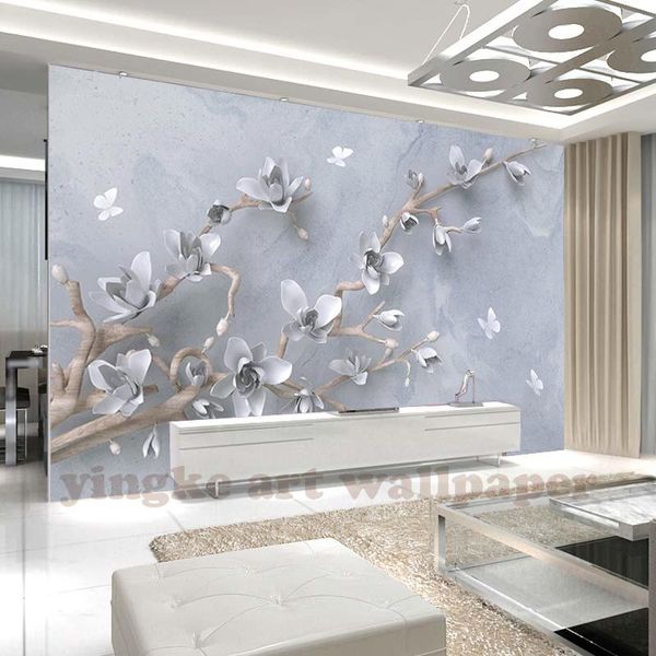 Tapeten Europa Mode 3D Stereoskopische Mangnolia Blume Schmetterling Po Tapete Wohnzimmer Home Interior Decor Wandbild