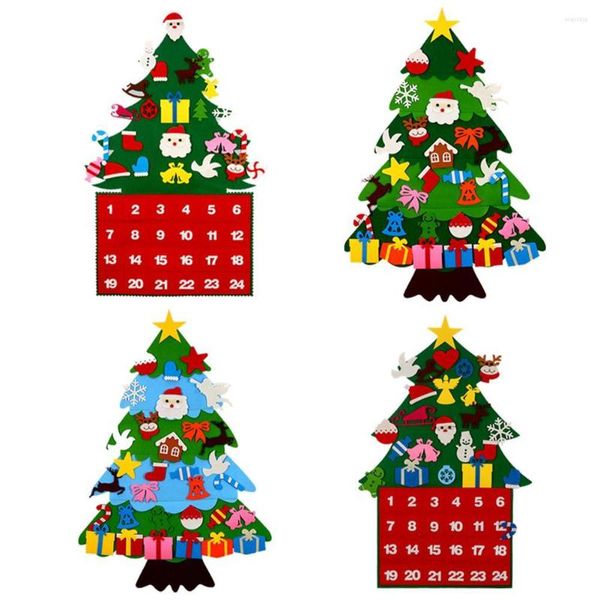 Decorazioni natalizie albero di calendario dell'avvento in feltro fai -da -te con tasche per bambini regalo appeso per la decorazione per la casa