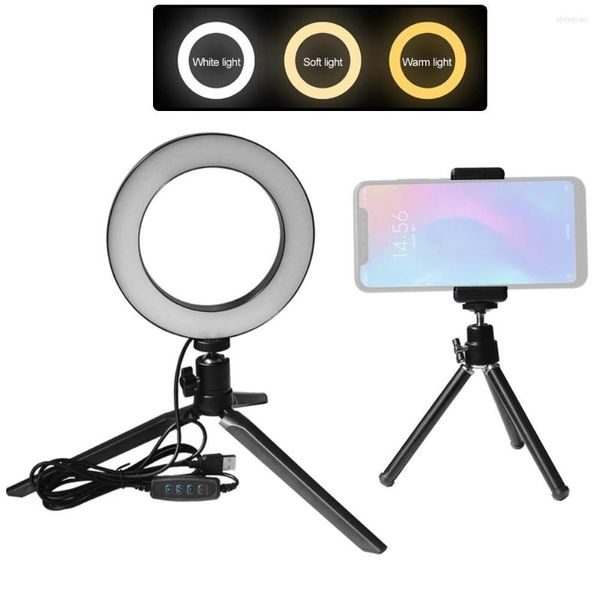 Flash kafalar 6inch Dimmable LED halka ışık 3 renk 3500-6500K sıcaklık 10 seviyeler Video için Tripods Telefon Tutucu ile Ayarlanabilir