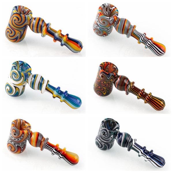 Cool Colorful Wig Wag Tubi di vetro spesso Dry Herb Tabacco Bubbler Cucchiaio Ciotola Filtro Oil Rigs Handpipes Handpipes Bong portatile Fumo Bocchino Tubo DHL