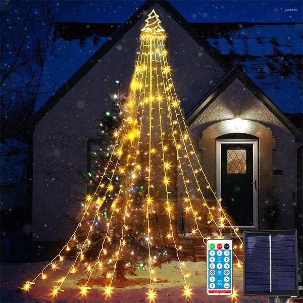 Strings 350Leds Solar LED Waterfall Christmas Tree Fairy Lights Toppers String 8 Modes For Wedding Party Garden Decor