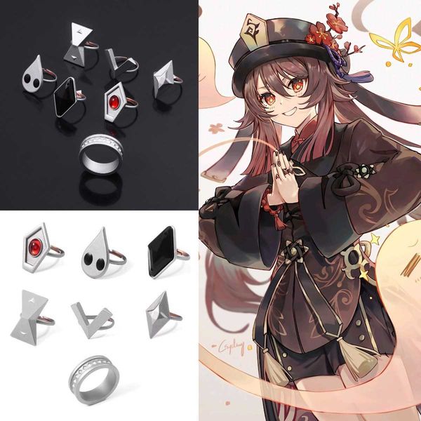 Solitaire Ring Genshin Impact Hu Tao Cosplay Game S Set for Women Unisex Reps Stage Property Jewelry Kermons Pired Y2302