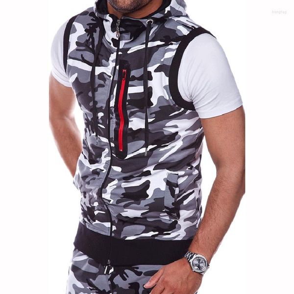 Felpe con cappuccio da uomo stile estivo Top con cappuccio Gilet da uomo Felpe senza maniche Slim Camouflage stampato Giacca gilet vestiti MY077