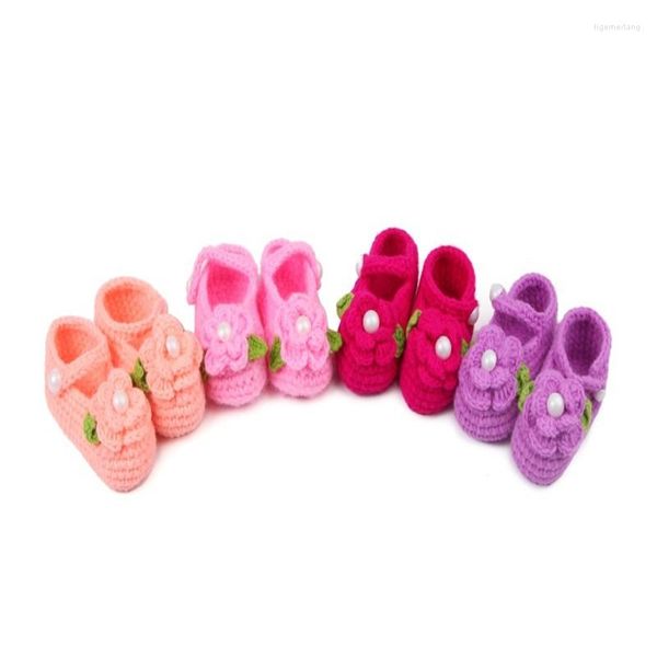 Primeiros caminhantes 10 pares 2023 mão tecido bebê andando sapatos pérola flor crianças pura lã artesanal quatro estações vermelho rosa azul