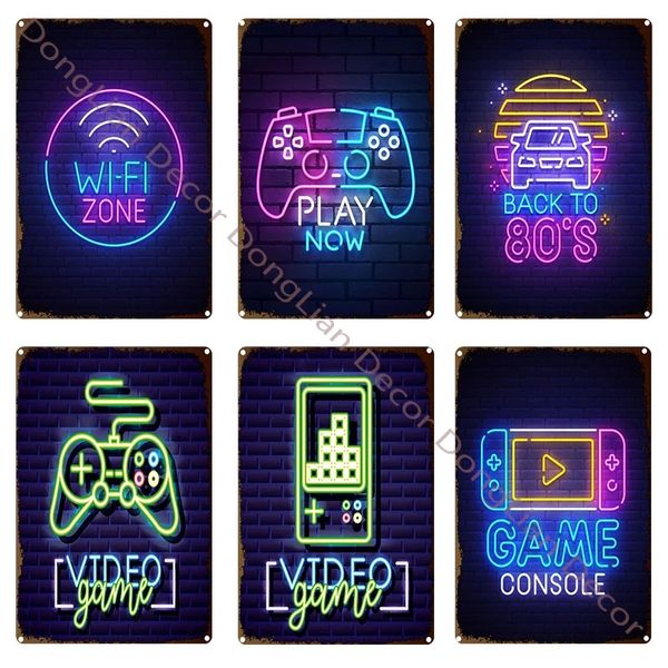 Console per videogiochi Neon Targa in metallo Targa in metallo Targhe in latta Decorazione da parete Retro Vintage Insegna al neon per Man Cave Cafe Pub Home Club 20x30cm Woo